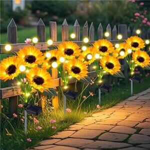 Solar Lights Outdoor Garden Decor,Upgraded 4 Pack Solar Sunflowers with Firefly